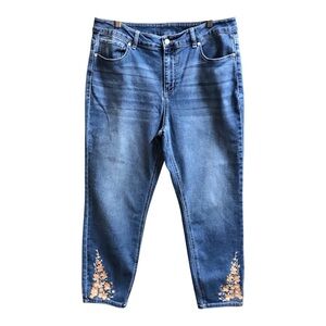 Passports Jeans Womens Size 14 Stretch Denim Floral embroidered Pant Legs